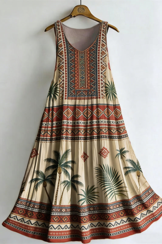 Women's Vintage Bohemian Print Sleeveless Cotton Dress