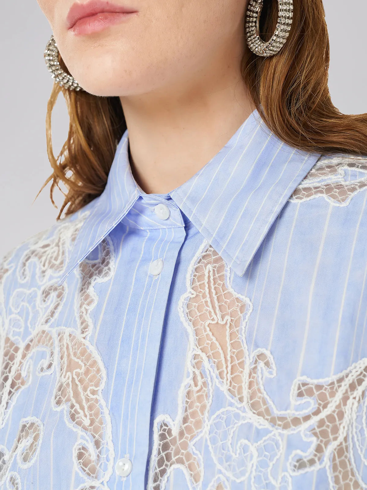 Lace Positioned Embroidered Shirt