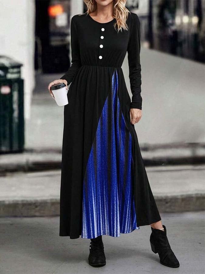 Women'S Contrast Color Stitching Stretch Dress
