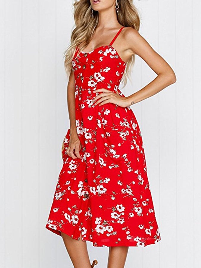 Women's Casual Button Sling Dress