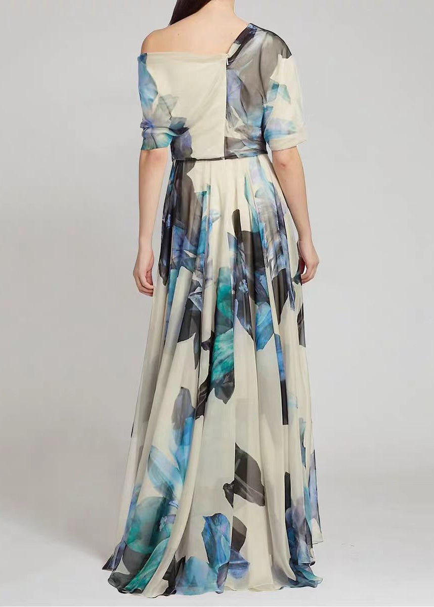 Asymmetrical Print Chiffon Long Dresses Summer