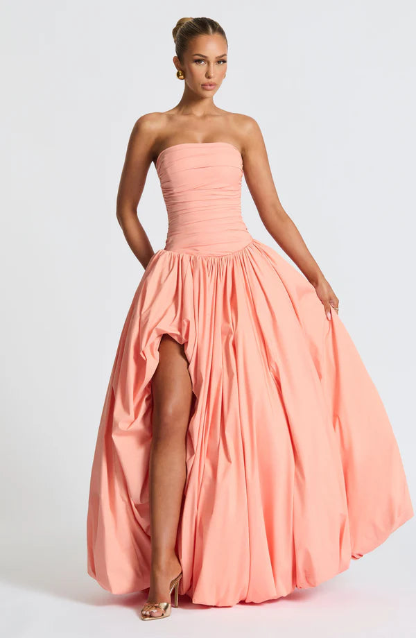 Elena Strapless Maxi Dress – Elegant Formal Gown with Front Split