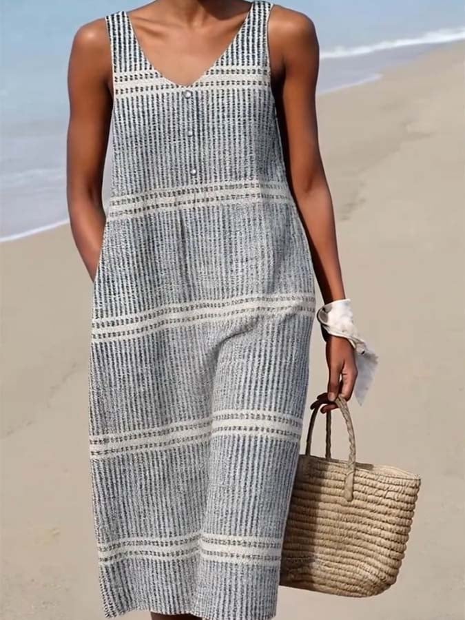 Ladies V-Neck Sleeveless Printed Dress