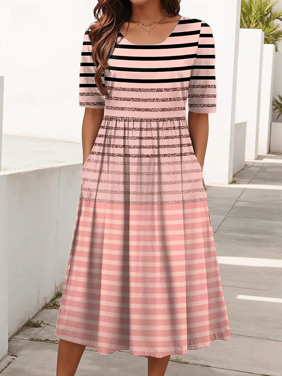 Women's Holiday Round Neck Half Sleeve Printed Dress