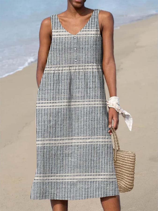 Ladies V-Neck Sleeveless Printed Dress