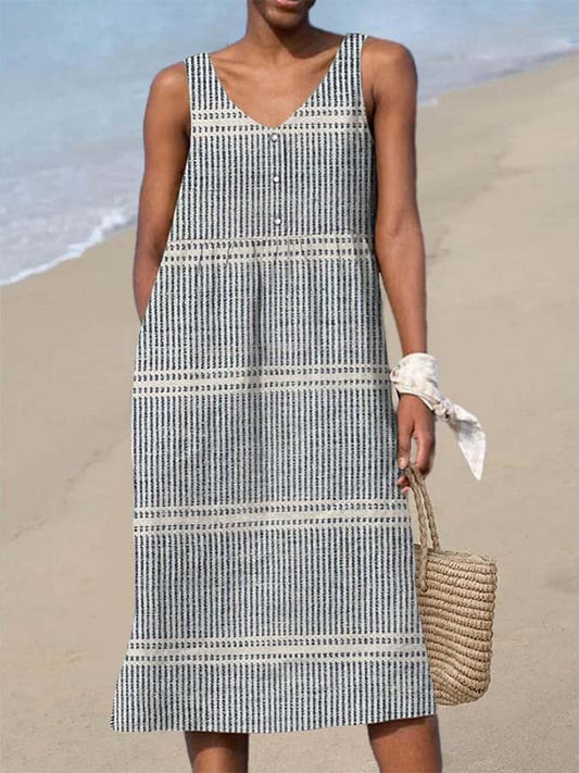Ladies V-Neck Sleeveless Printed Dress