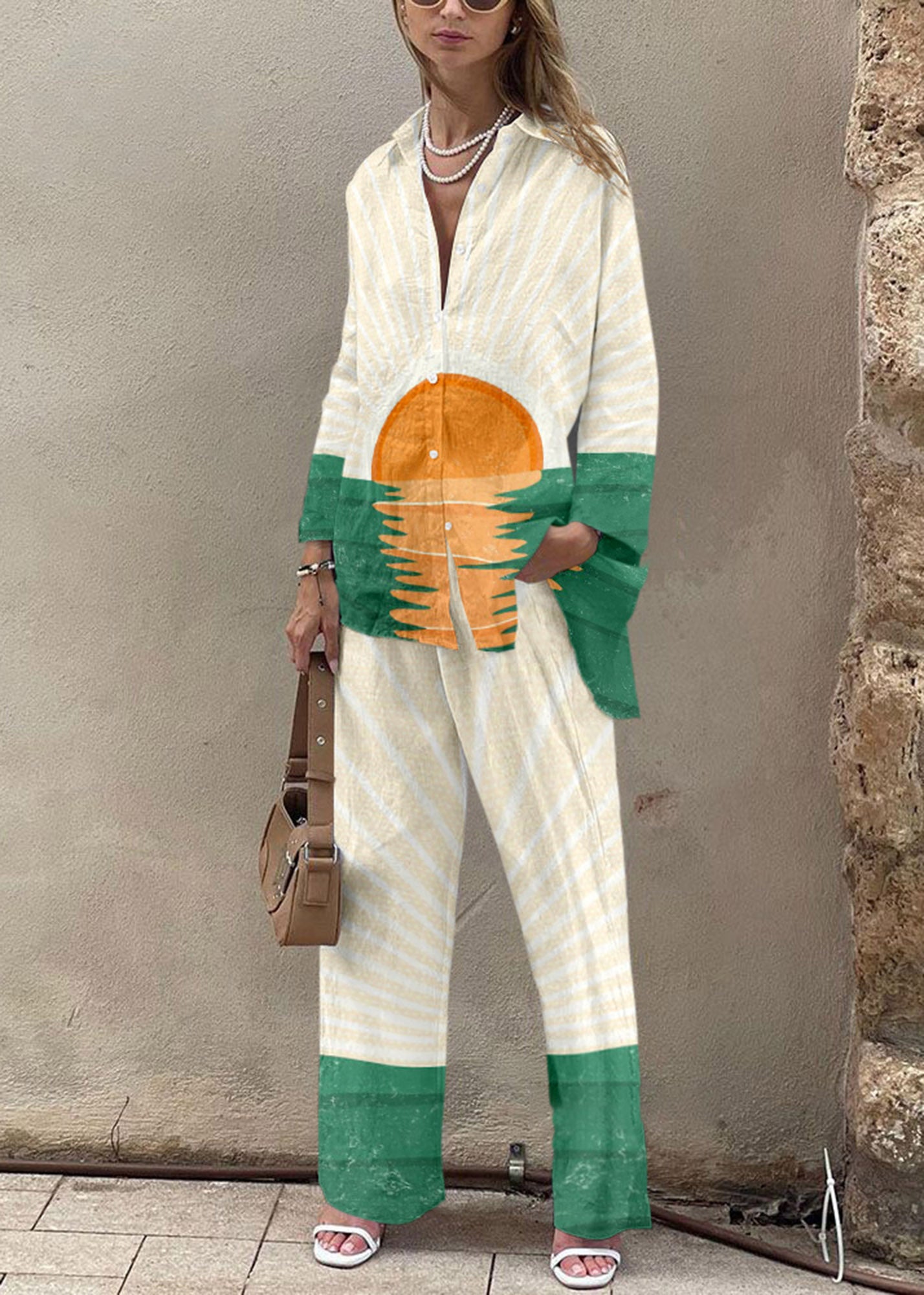Sunrise Print Shirt & Pants Two-Piece Set