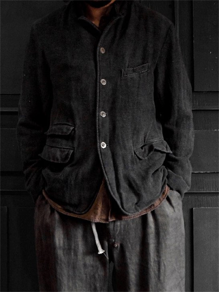 Men's Vintage Multi Flap Pocket Linen Blend Jacket