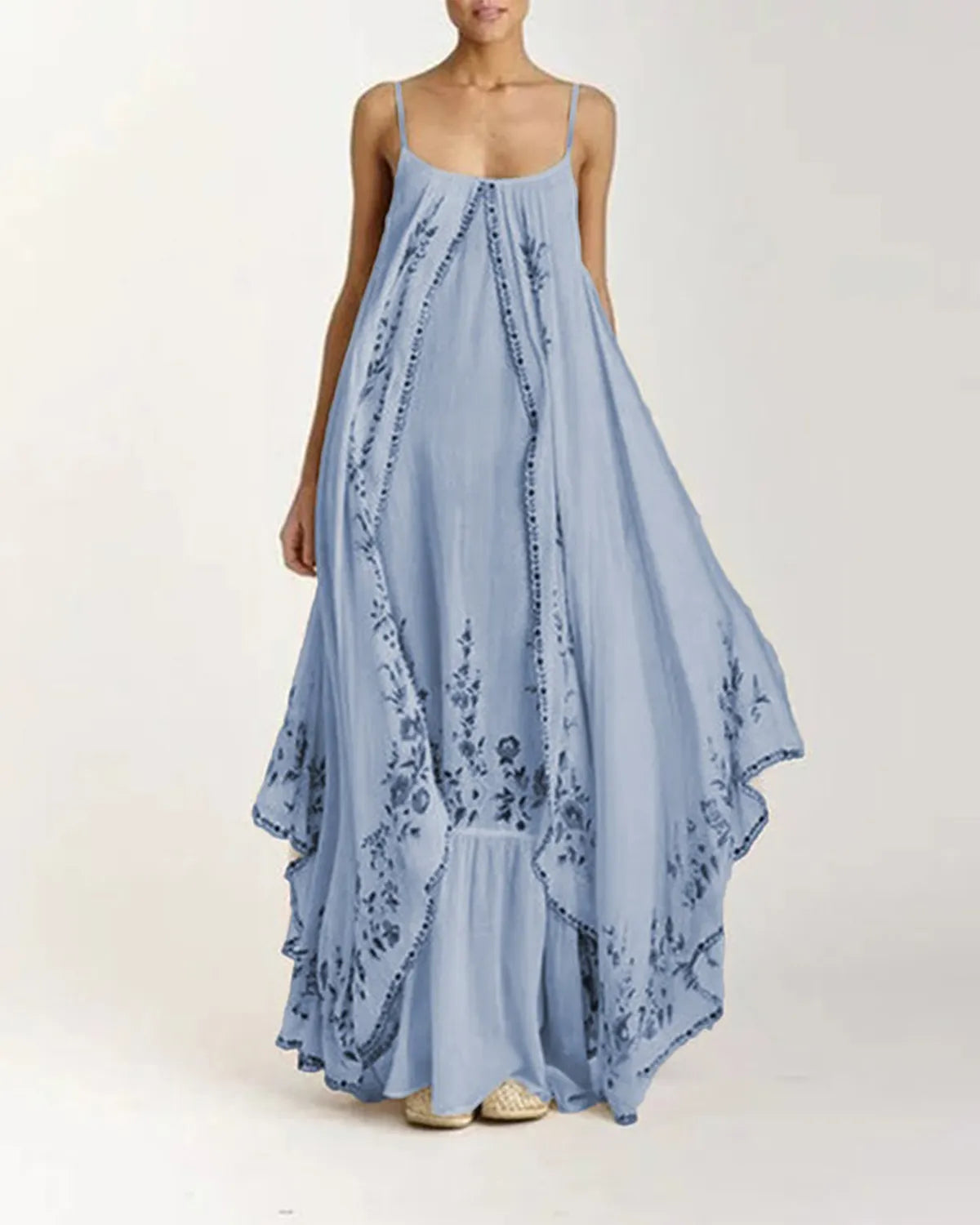 Loose-fitting strapless tube top printed flared maxi Dress