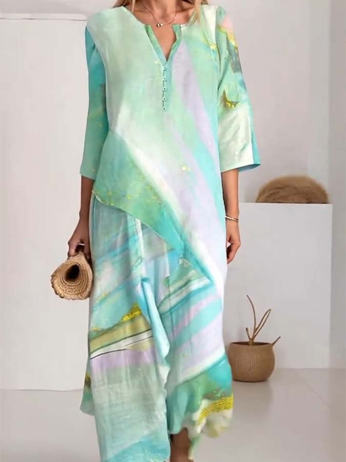 Women'S Loose Printed Cross-Layered Dress