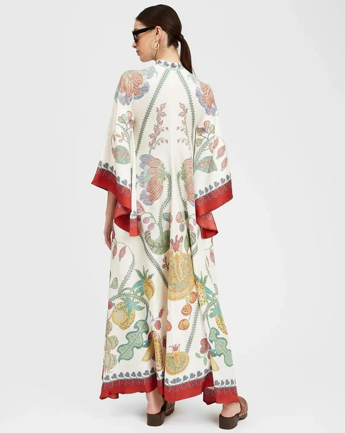 Casual Fashion Print Three-Quarter Sleeve Stand Collar Maxi Dress