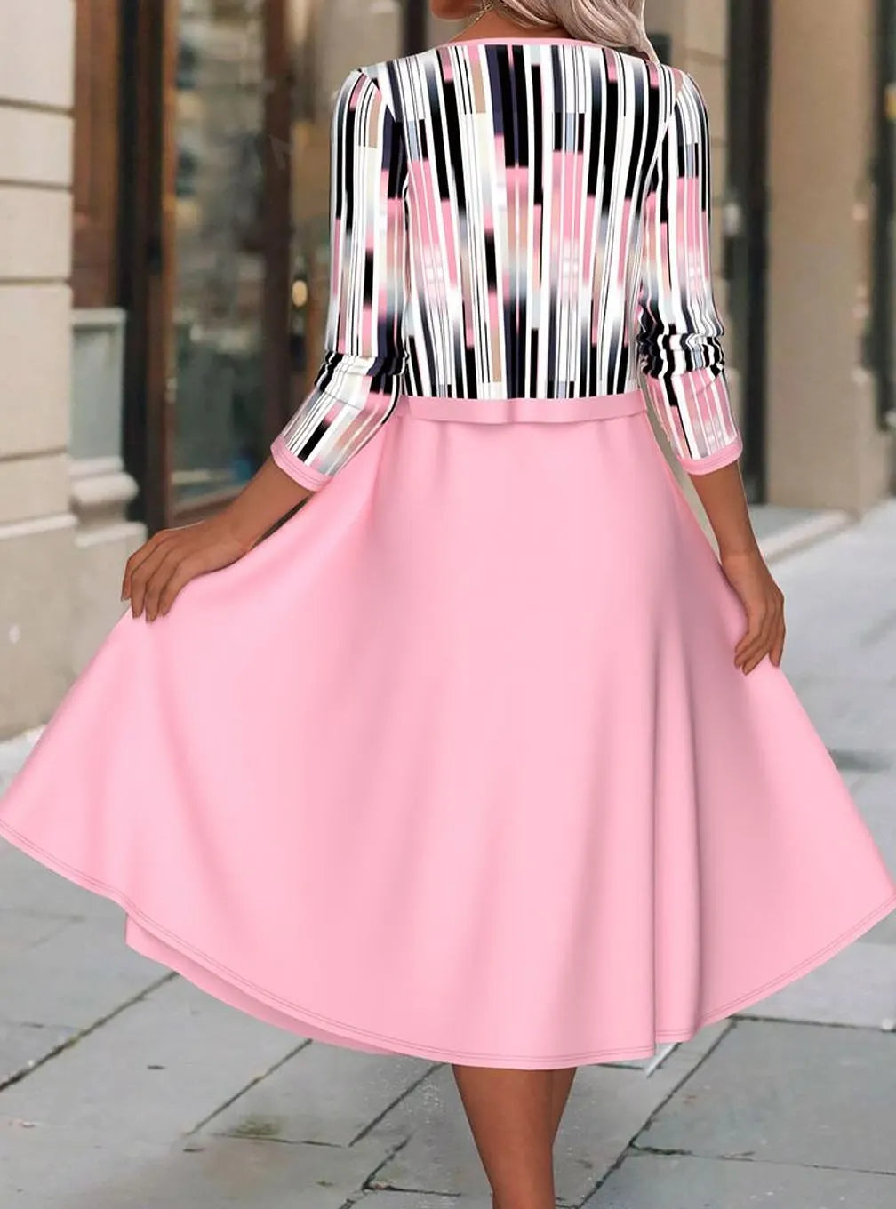 Women's Casual V-Neck Vest Dress Plus Striped Cardigan Set