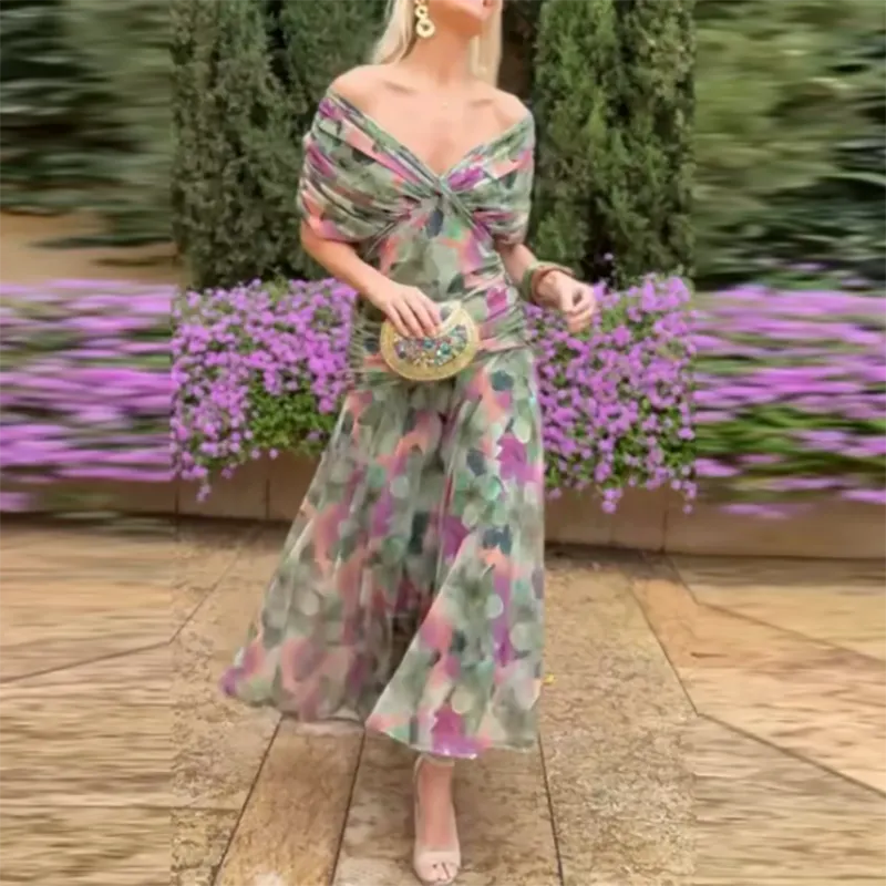 Sexy Off-Shoulder Boho Chiffon Long Beach Dress