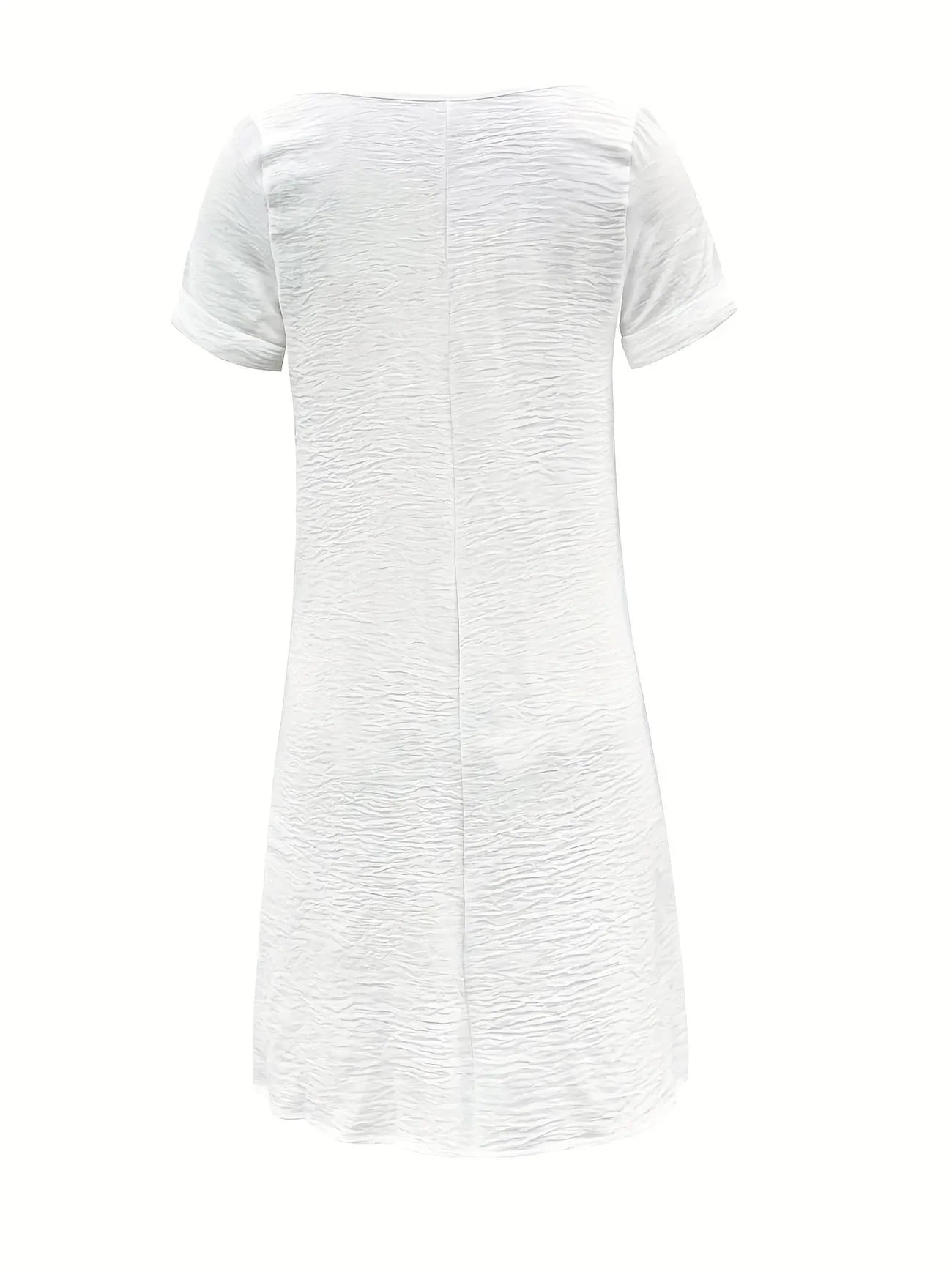 Women'S Solid Color V-Neck Short Sleeve Cotton And Linen Dress