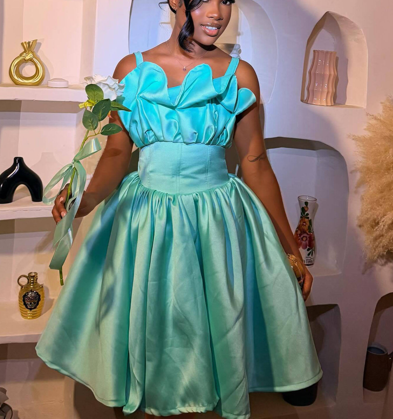 Bow Front Corset Satin Homecoming Dress