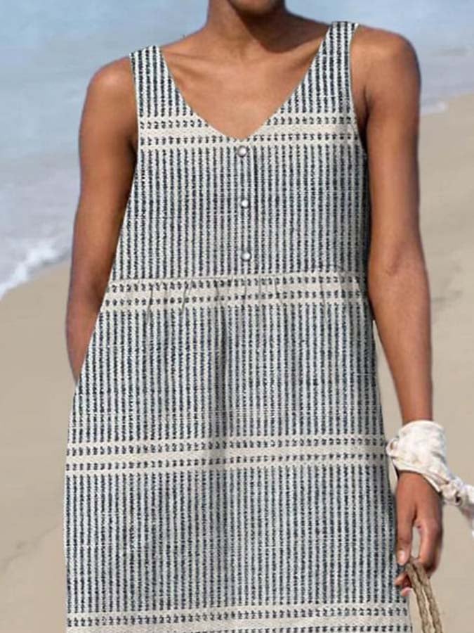 Ladies V-Neck Sleeveless Printed Dress