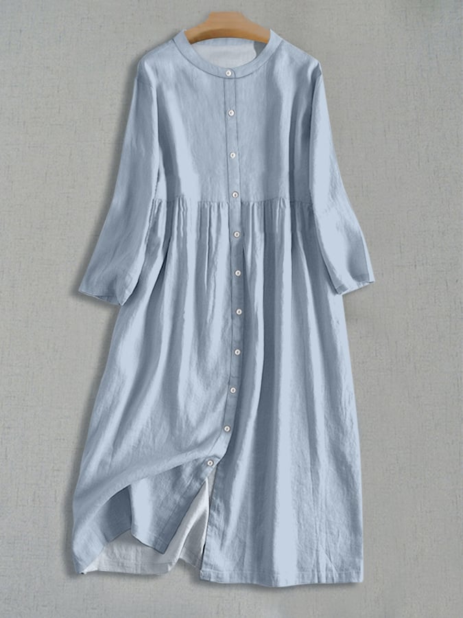Women's Solid Color Simple And Versatile Single-Breasted Dress