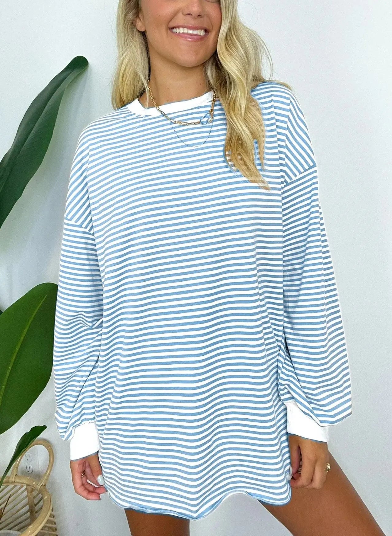 Women's Casual Striped Crewneck Oversized Pullover