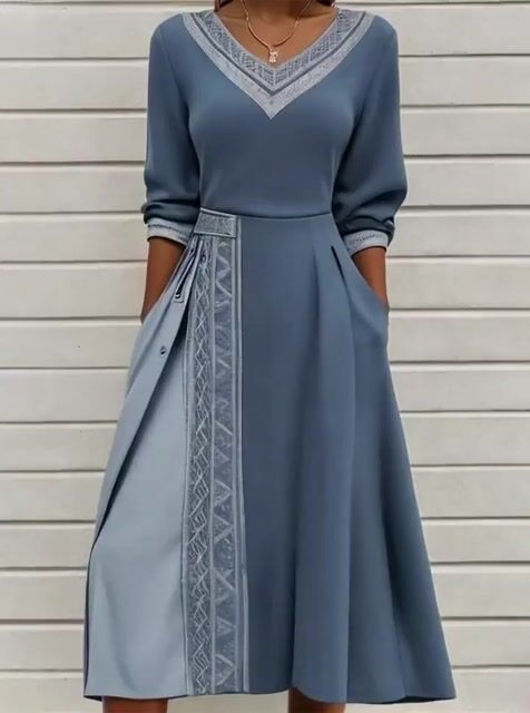 Women'S Contrast Color Stitching Stretch Dress