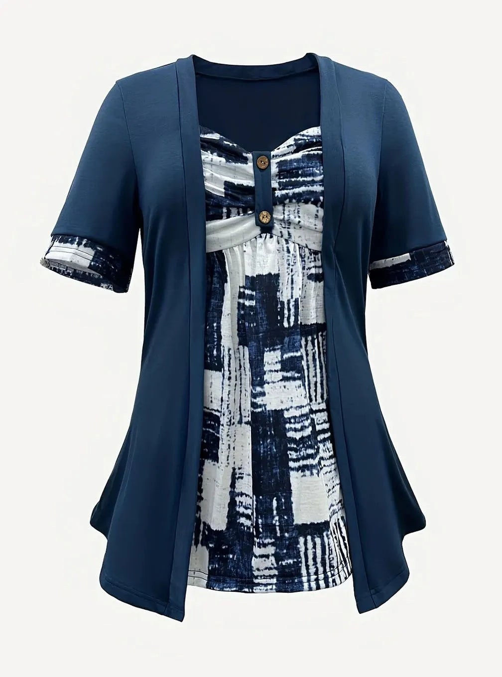 Women'S Casual Contrast Print Two Piece Top