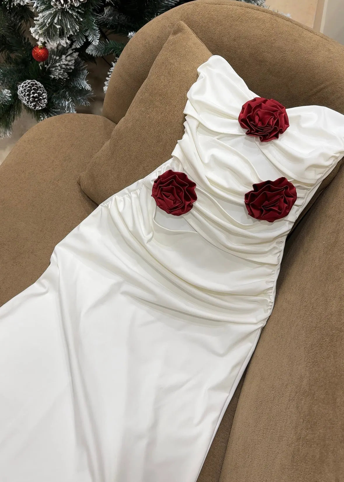 Rose Bustier Ruched Midi Dress