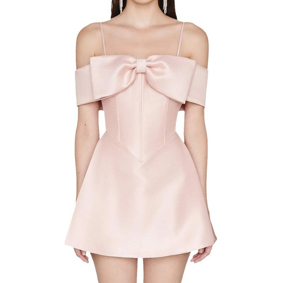 Off-Shoulder Bow Satin Corset Homecoming Dress