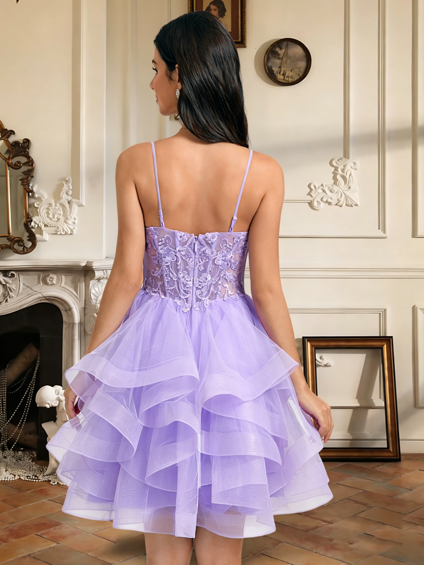 Lace Corset Tiered Tulle Homecoming Dress