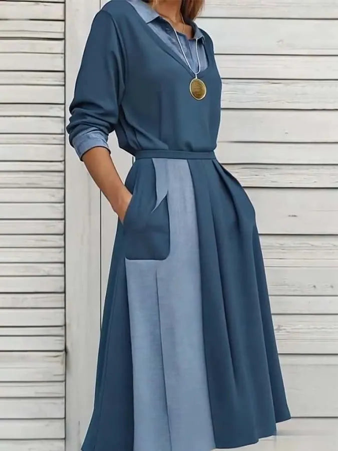 Women'S Contrast Color Stitching Stretch Dress