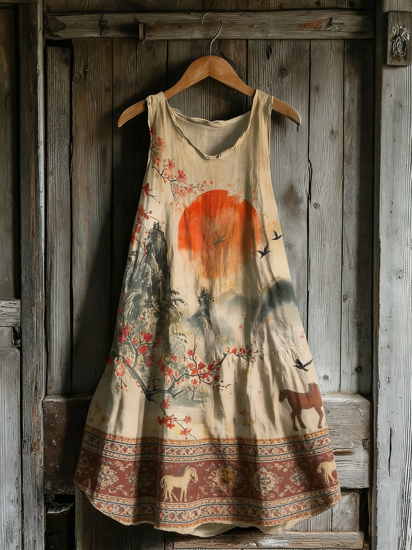 Women's Western Vintage Floral Sleeveless Cotton Dress