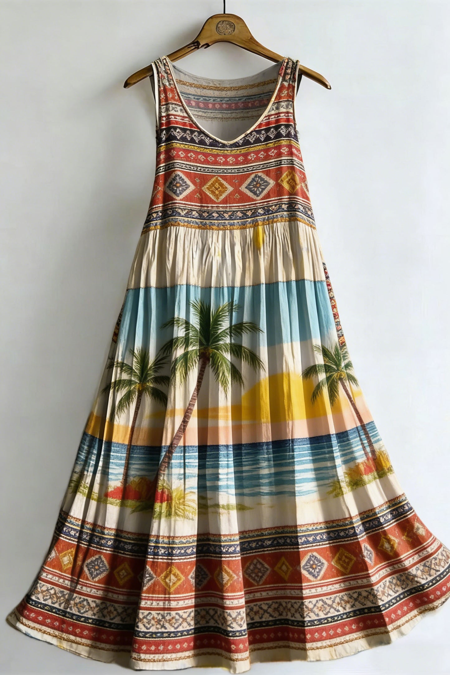 Women's Vintage Bohemian Print Sleeveless Cotton Dress
