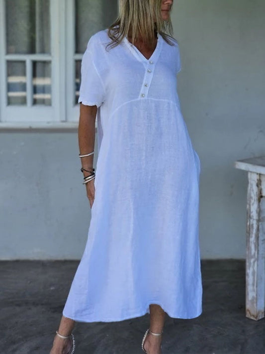 Women'S  Casual Solid Color V-Neck Shirt Dress