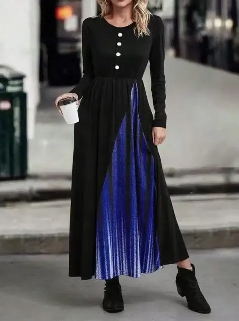 Women'S Contrast Color Stitching Stretch Dress