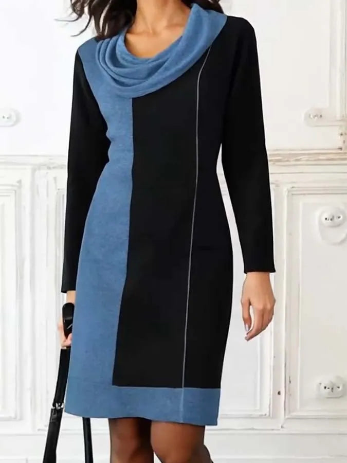Women'S Solid Color Featured Collar Button Contrast Stitching Dress