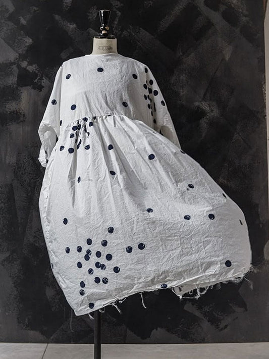 Women's cotton and linen polka dot loose dress