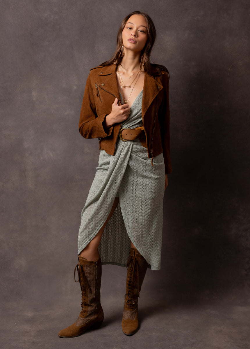 Elegant Wrap-Style High-Low Midi Dress