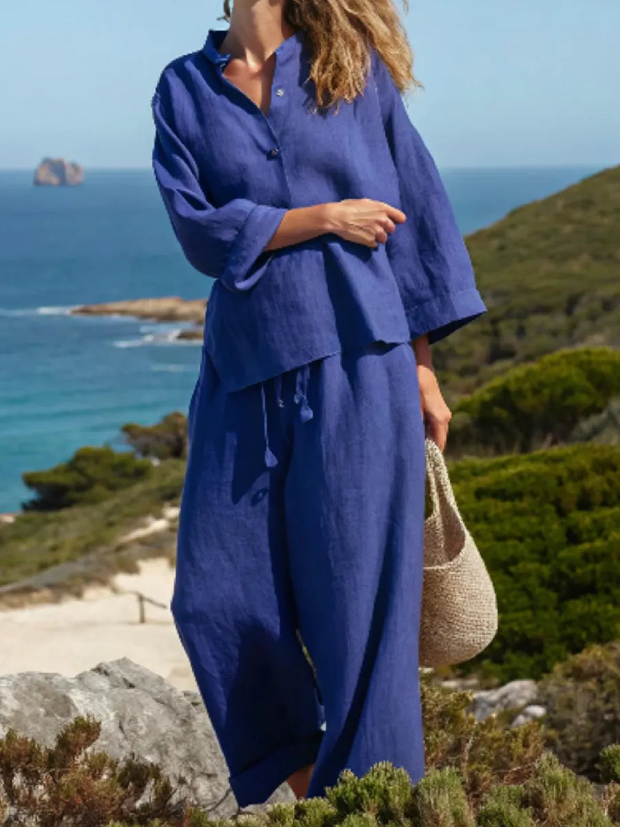 Cotton and linen solid color women's suit