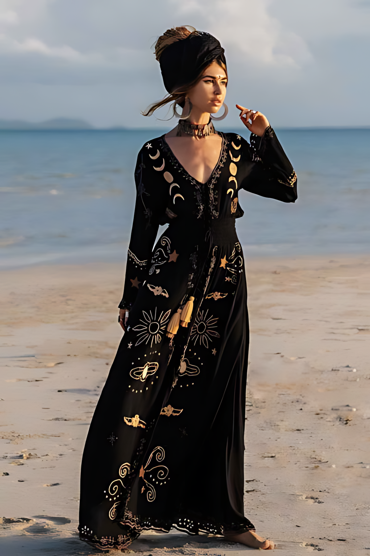 Bohemian Style Tie-Waist V-Neck Button Front Maxi Dress