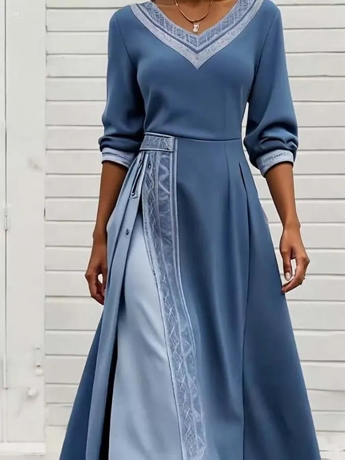 Women'S Contrast Color Stitching Stretch Dress