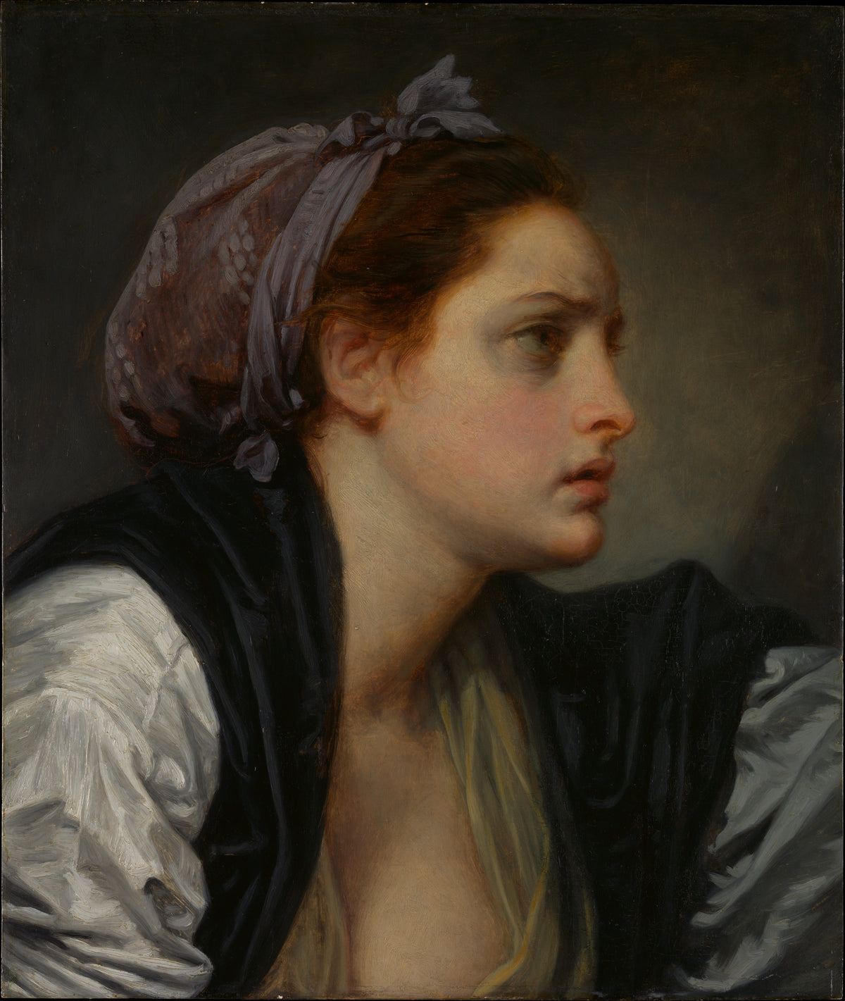 Study of a Womans Head by Jean-Baptiste Greuze - Classic Art canvas print