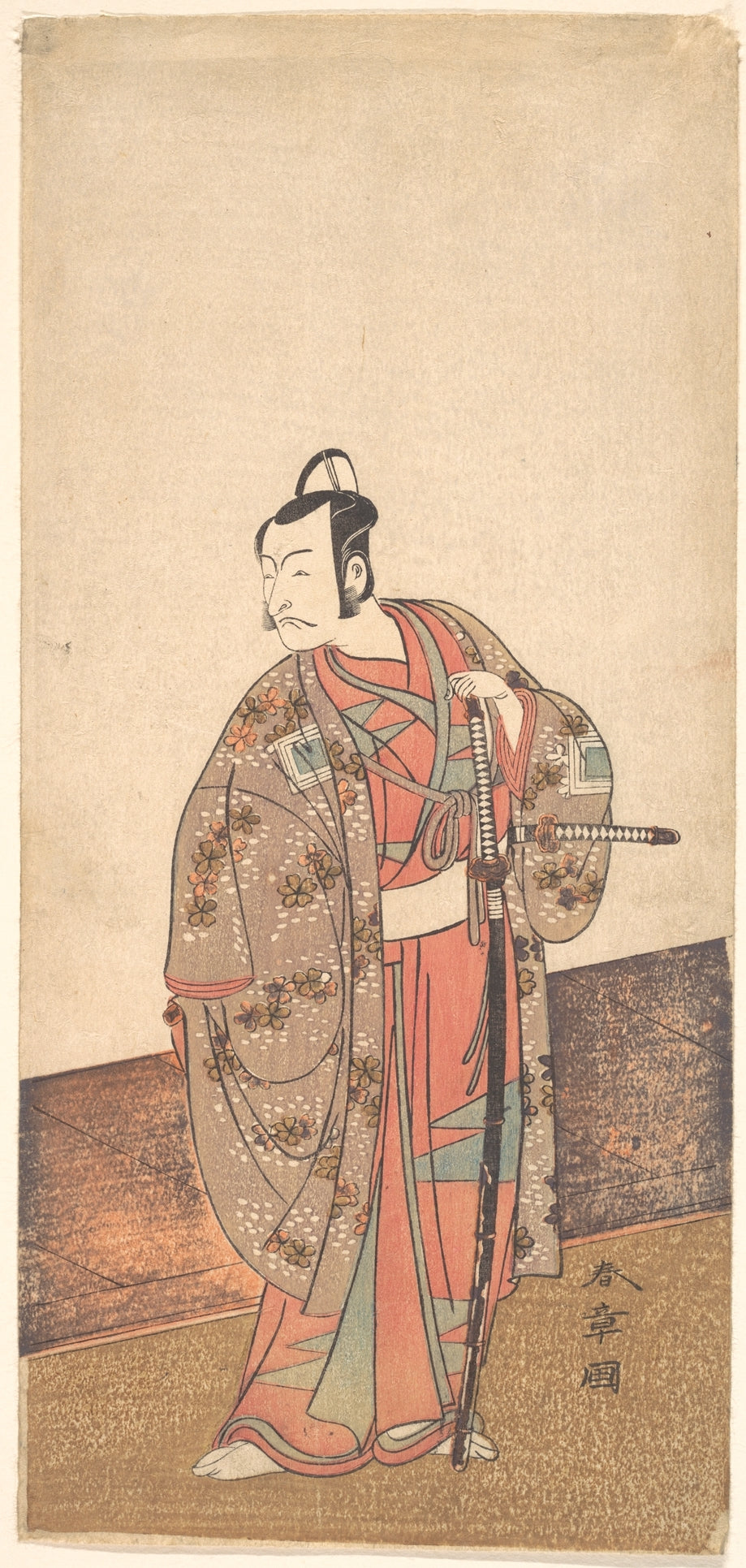 The Actor Ichikawa Danjuro V standing inside of a house and in front of an engawa by Katsukawa Shunshō　勝川春章 - Ukiyo-e canvas print