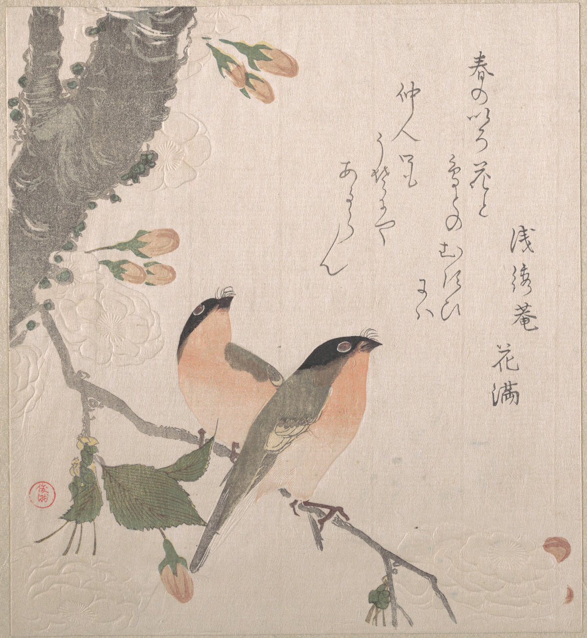 Bullfinches and Cherry Blossoms by Kubo Shunman - Ukiyo-e canvas print