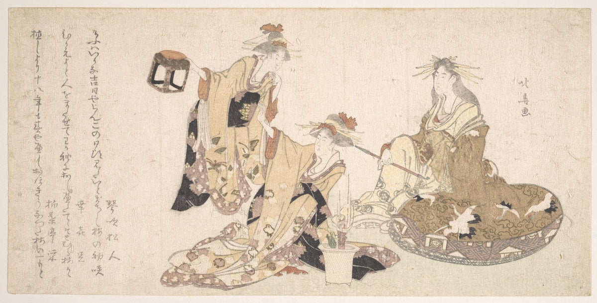 Three Young Ladies Visiting Together by Teisai Hokuba - Ukiyo-e canvas print