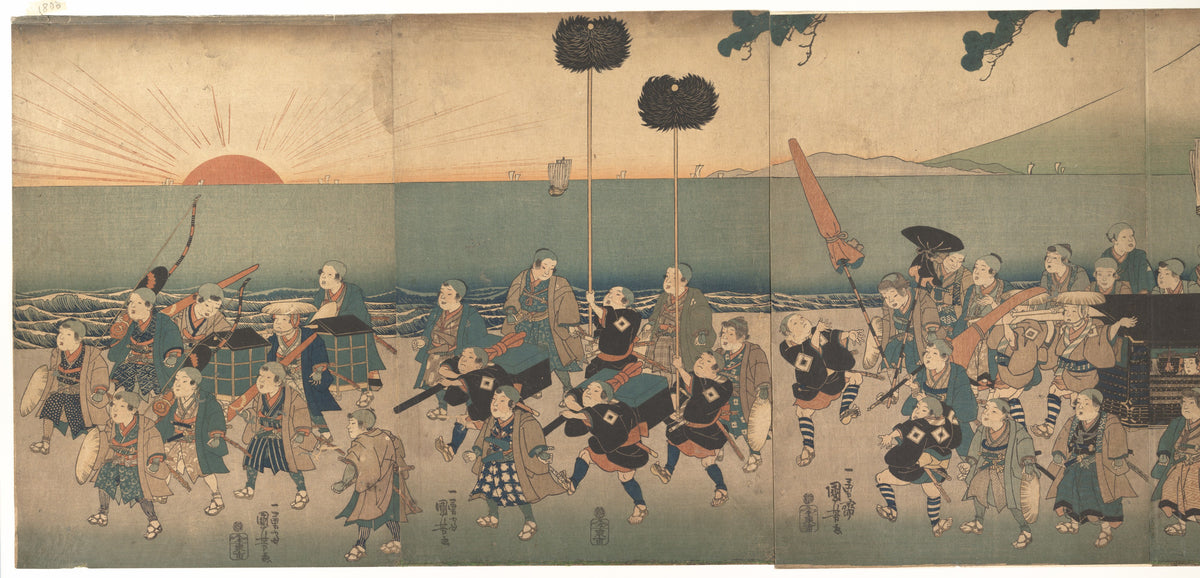 Boys Play-acting a Daimyo Procession by Utagawa Kuniyoshi - Ukiyo-e canvas print