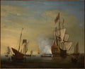 Harbor Scene An English Ship with Sails Loosened Firing a Gun by Peter Monamy - Oil Painting canvas print