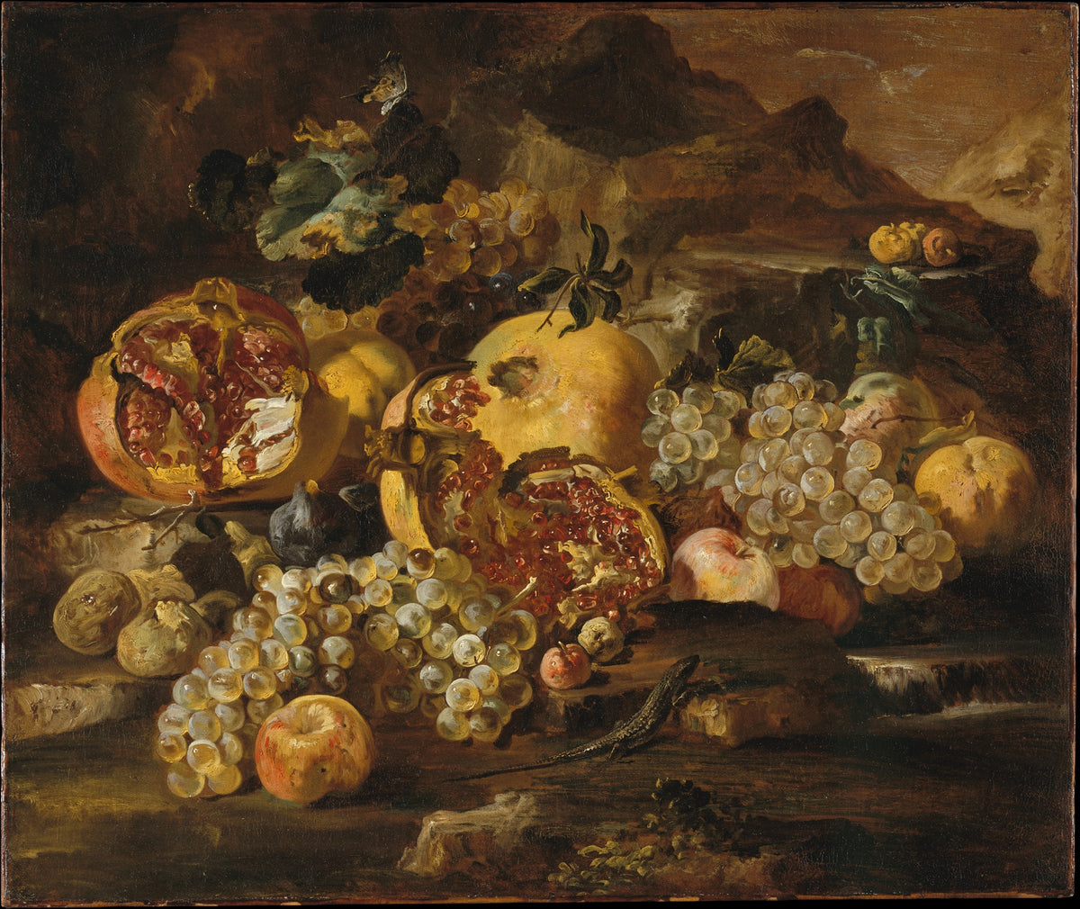 Pomegranates and Other Fruit in a Landscape by Abraham Brueghel - Oil Painting canvas print