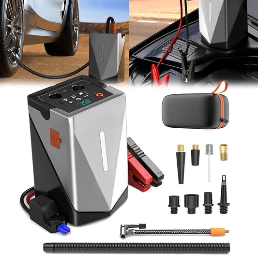 Portable Jump Starter with Air Pump, Blower & LED Light(12000 mAh)