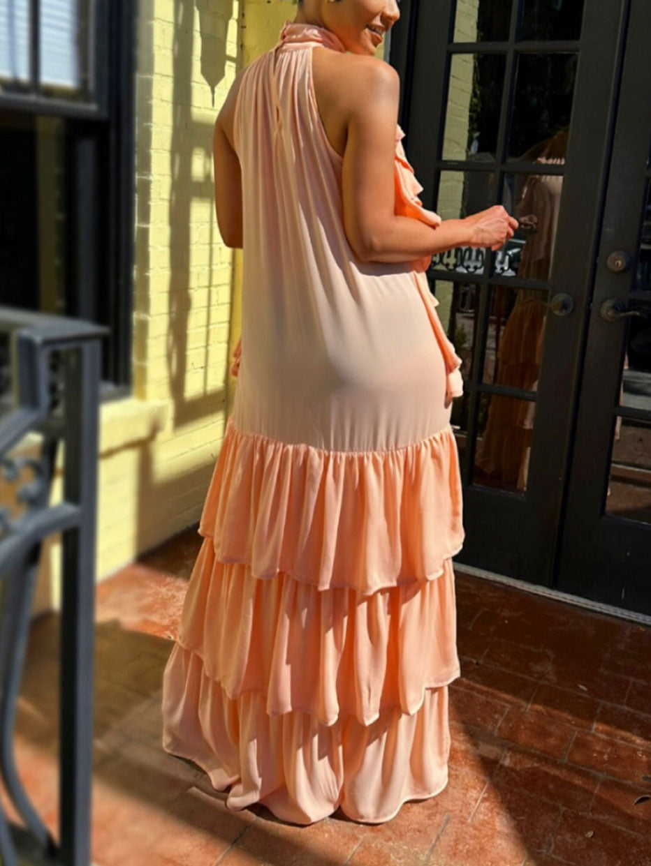 Bohemian Tiered Layer Halter Neck Party Dress