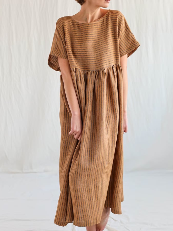 Women's Cotton and Linen Casual Striped Loose Dress