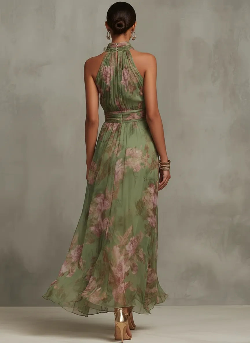 Livia - Elegant Floral Maxi Halter Dress