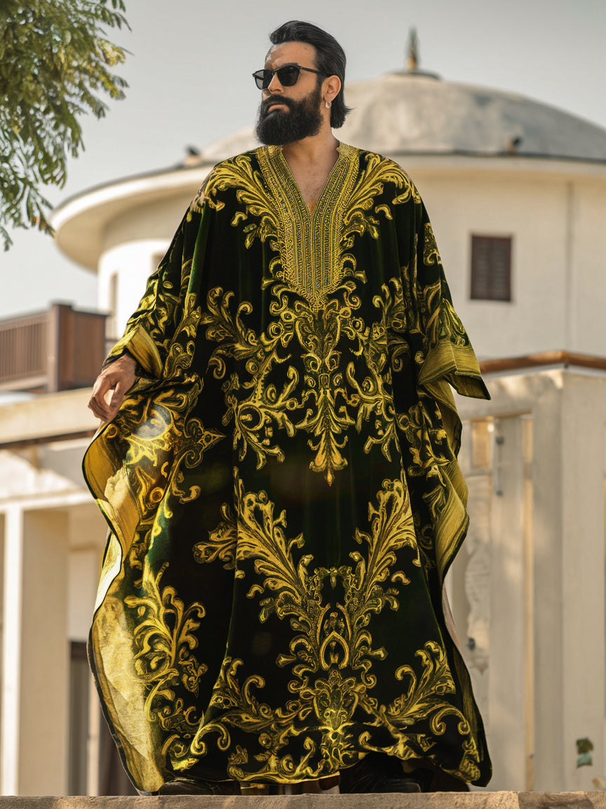 Men's  Gold Printed Long Kaftan Caftan